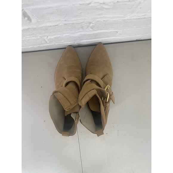 Boden Women's Suede Buckle Ankle Bootie Almond Toe Block Heel Tan Size US 9.5 - Picture 4 of 6